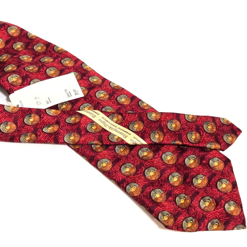 NOS Vtg Ermenegildo Zegna Silk Tie Mens Burgundy Medallion Red Geometric Italy